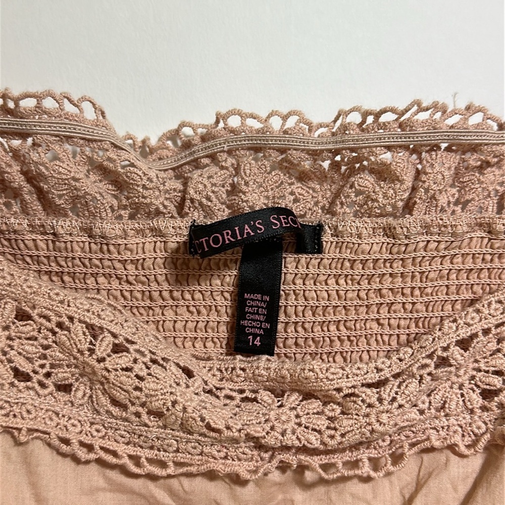 VS Dusty Rose pink Eyelet Puffy Sleeve Babydoll boho crochet lace Dress Sz 14 - Picture 5 of 6